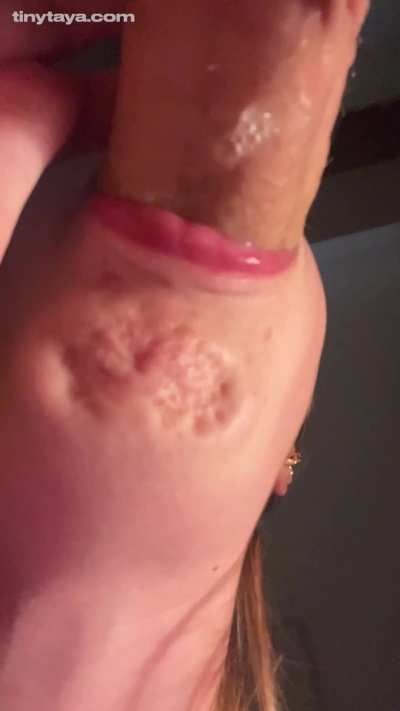 Draining his big dick - bottom view blowjob