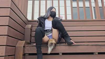 public tail buttplug asian