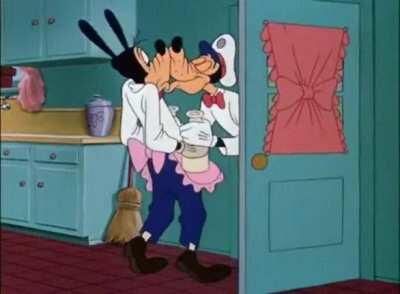 Goofy doing chores for his wife