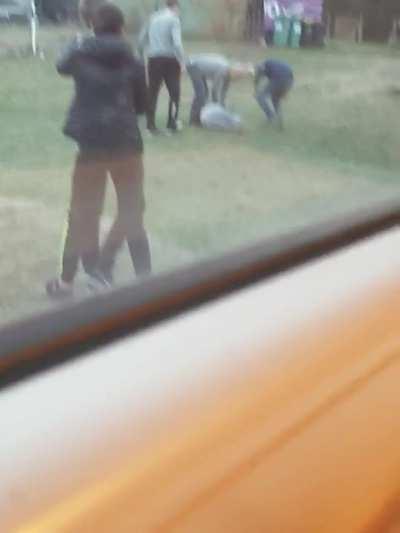 Wife beater gets a lesson from the family.