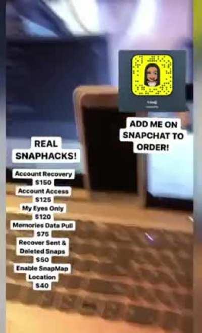 Anyone need an ACTUAL hacker with REAL proof to show for? Stuff like Account Access, Account Recovery, My Eyes Only Hacks & More Available. Add @naequality on Snapchat & Hit the telegram group link in the comments!