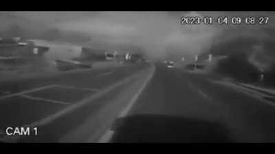 Security + dashcam video of bus vs car