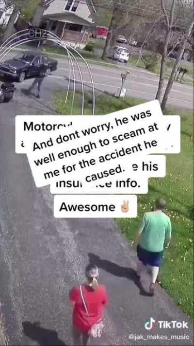 Motorcyclist makes an illegal pass and almost kills himself