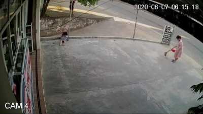 Girl shocked by electrical cable