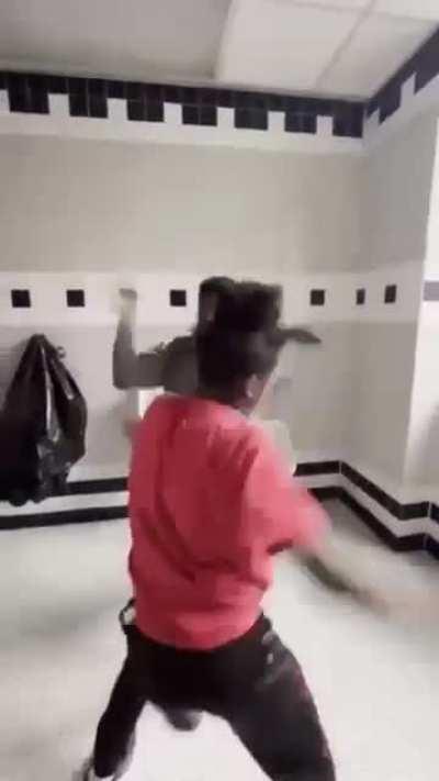 At my school and I wasn’t recording (tf did they jump in for and why) throw a trash can💀😂