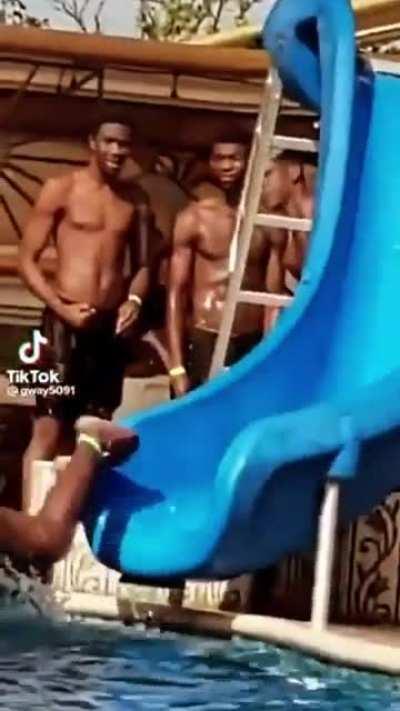 Well, the slide was same color as water. I guess it confused her.