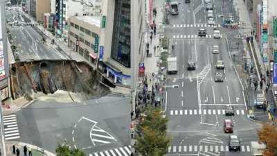 On Nov 8th, 2016, a 30m-by-27m and 15m deep sinkhole opened up in Fukuoka, Japan damaging the road & threatening nearby buildings. However, it took only 48 hours to repair power cuts, restore gas and water supplies, as well as fill everything with 6,2