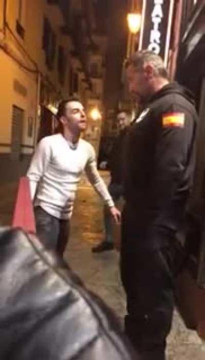 Small man taunts massive bouncer. You can probably guess what happens next...