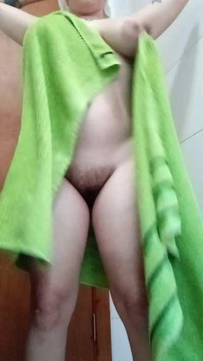 my boobs did not want to let go of the towel