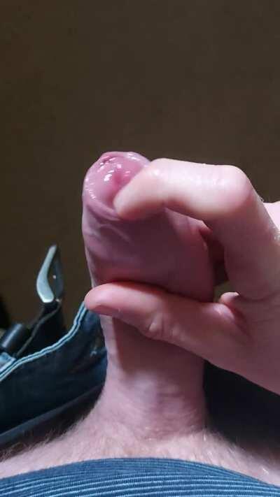 My veiny uncut cock leaking precum