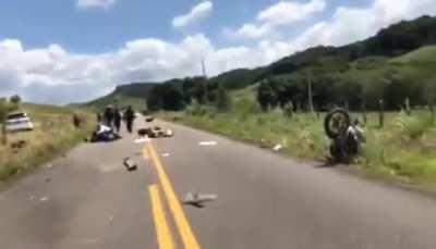 Showboating bikers cause huge crash.