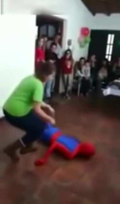 Spider-Man knocks himself out while doing a backflip