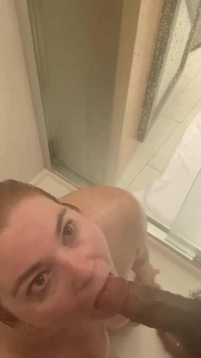 I sucked him in the shower and he got a snack..