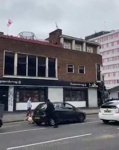 Lady was jumping on car roofs, get bodied by herself?