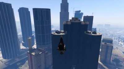 This guy landing an amazing gtav stunt with a motorcycle