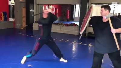 To do choreography with a real axe