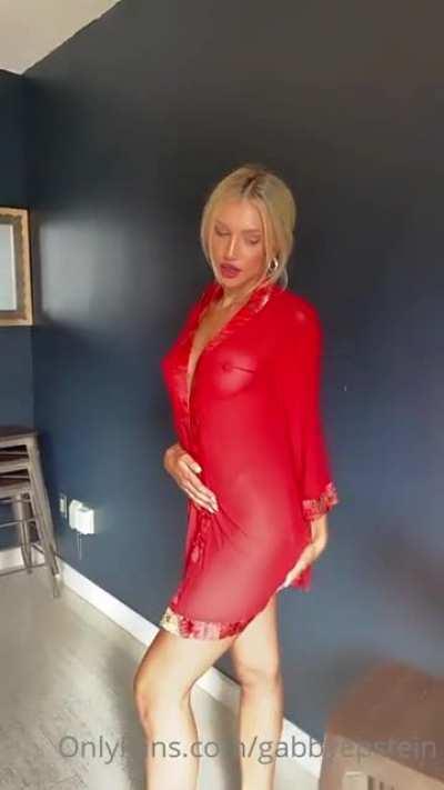 Gabby's winter outfit doesn't appear to keep her warm