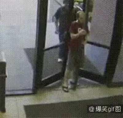 Random pole between double doors