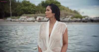 Padma Lakshmi’s wet see thru top for her calendar photoshoot