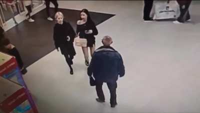 Old man touches a woman inappropriately in public