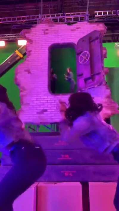 Xochitl Gomez dancing with her stunt double, as well as the stunt double of another character