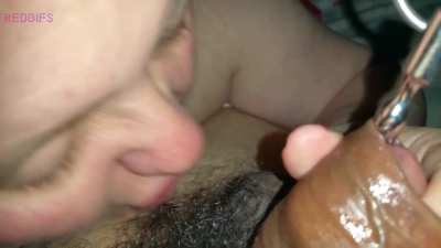 Wife giving me a blow job whilst using a sounding on me.