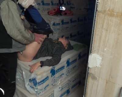 fucking his boss on a pallet of insulation at the job site