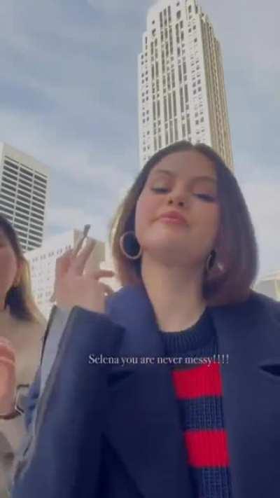 Selena with an influencer at her Rare Beauty promo event on 11/4 in NYC