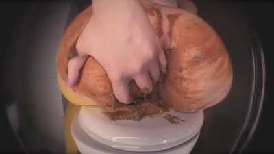 She ate a huge portion of chinese food and made a huge mess