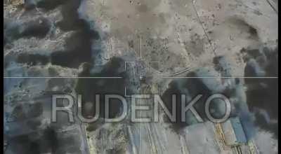 RU pov: Lancet drone hits M777 howitzer in the Bakhmut region.