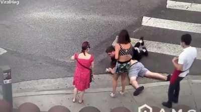 Man attacks random stranger. Takes his phone and wallet. A bystander chases him down and subdues him effectively and quickly.