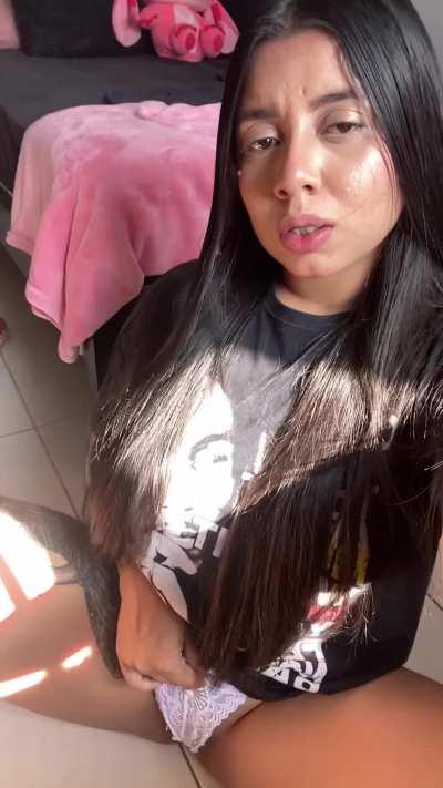 Get down on your knees, pull my thong aside and eat me, step bro!