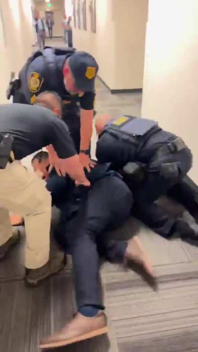 Senator Padilla’s office releases video of his take-down and detention at Sec. Noem’s press conference in L.A.