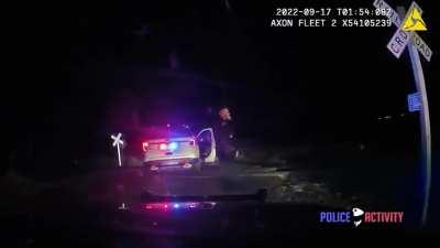 Women in troopers car gets hit by train.