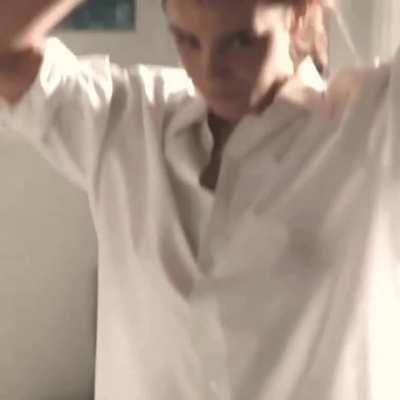 Emma Watson wearing nothing but a white shirt