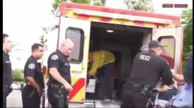 Cop punches a man on a stretcher being put in an ambulance