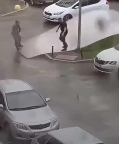 WCGW standing on sheet metal during a windy day