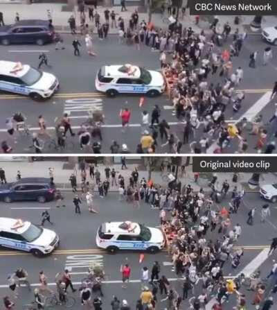 Canadian state broadcaster censors footage of US police SUVs ramming into protesters