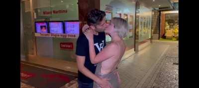 Italian guy french kisses sexy blonde girl