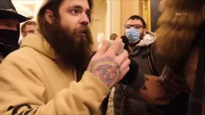New video shows Capitol police telling Trump supporters they can remain inside the Capitol building as long as they remain peaceful. From @realVincentJames on Telegram