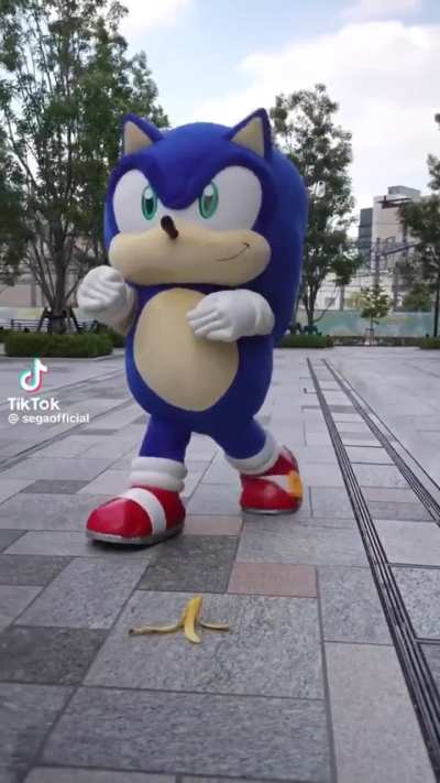 Sonic slips on a banana peel