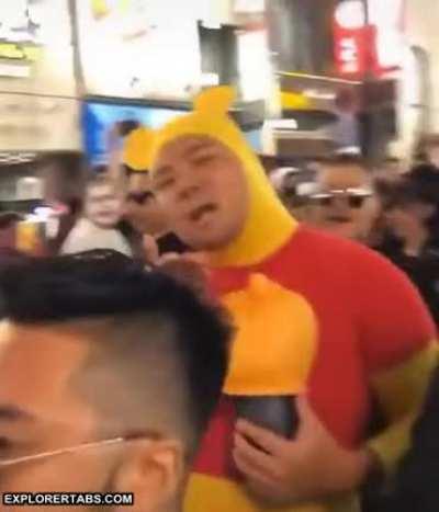 Dudes protecting Winnie the Poo