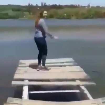 WCGW Jumping in a broken wooden bridge