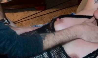 Submissive slutwife tied up and titslapped & squeezed 