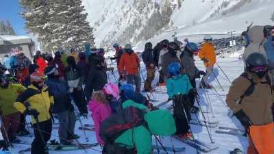 Line at Alta today. Alta sucks. Don't come to Alta.