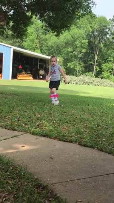 My daughter Ava who has Congenital Myotonic Dystrophy. We were told she wouldn’t live past her 1st birthday. She is now seven. We were told a couple years later she would never walk. This is her in the front yard a few days ago!!!