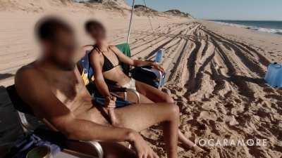 Fooling around on the public beach.