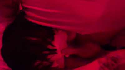 Sucking him off under sexy crimson lights, then he fucks himself with the glass toy I prepped [MF]