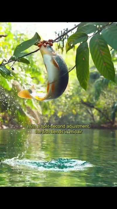 🔥fish jumping out of water to eat fruit