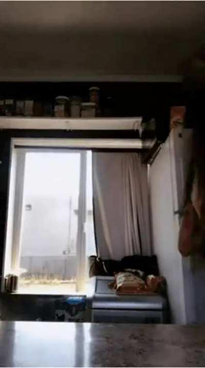 Bikini barista pulls top down